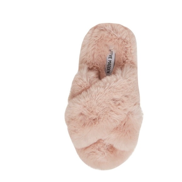 Steve Madden Women’s Faux Fur Criss Cross Slipper Fluffy Slide - Picture 2 of 7